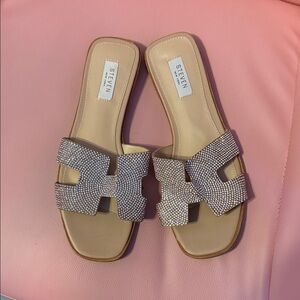 STEVEN by Steve Madden Nude Crystal-Embellished Slide Sandals